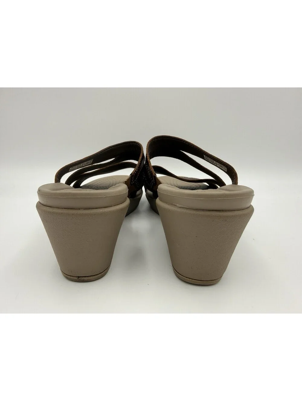 Crocs Women’s Brown/Taupe Strappy Wedge Slide Sandals Cushioned Comfort 6